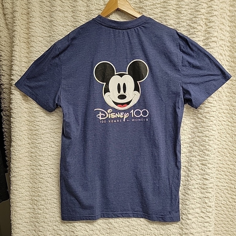 Disney Mickey Mouse T-Shirt Blue Size Large 100 Years of Wonder Holograph Design - Picture 3 of 9